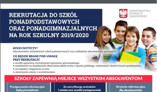 Rekrutacja do szkół ponadpodstawowych na rok szkolny 2019/20