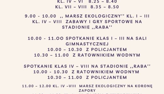 Harmonogram zajęć w Dniu Dziecka w SP nr 1